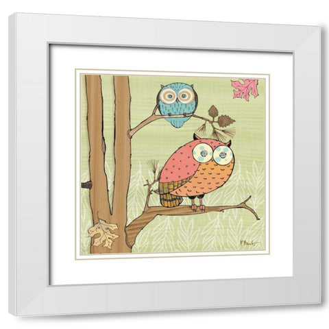 Pastel Owls I White Modern Wood Framed Art Print with Double Matting by Brent, Paul