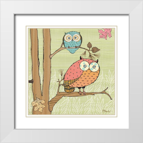 Pastel Owls I White Modern Wood Framed Art Print with Double Matting by Brent, Paul