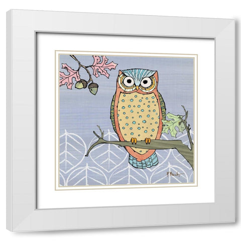 Pastel Owls II White Modern Wood Framed Art Print with Double Matting by Brent, Paul