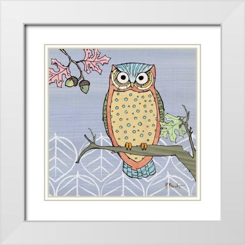 Pastel Owls II White Modern Wood Framed Art Print with Double Matting by Brent, Paul