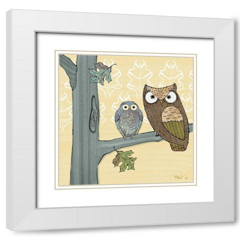 Pastel Owls IV White Modern Wood Framed Art Print with Double Matting by Brent, Paul