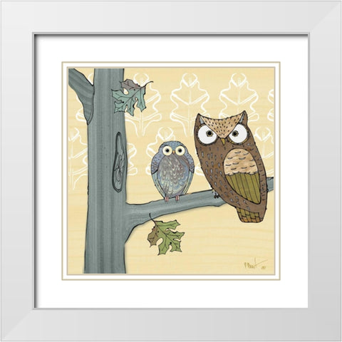 Pastel Owls IV White Modern Wood Framed Art Print with Double Matting by Brent, Paul