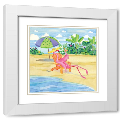 Beach Chair Flamingo White Modern Wood Framed Art Print with Double Matting by Brent, Paul