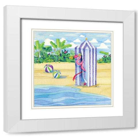 Cabana Flamingo White Modern Wood Framed Art Print with Double Matting by Brent, Paul