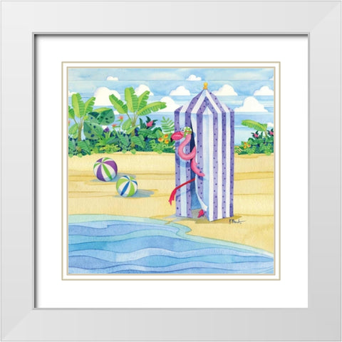 Cabana Flamingo White Modern Wood Framed Art Print with Double Matting by Brent, Paul