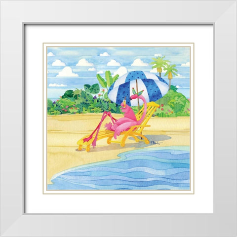 Deck Chair Flamingo White Modern Wood Framed Art Print with Double Matting by Brent, Paul