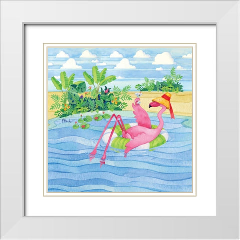 Martini Float Flamingo White Modern Wood Framed Art Print with Double Matting by Brent, Paul