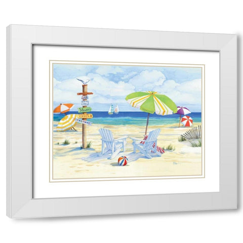 Beachside Chairs White Modern Wood Framed Art Print with Double Matting by Brent, Paul