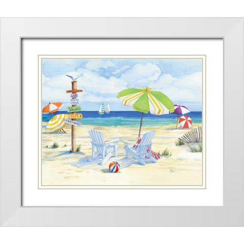 Beachside Chairs White Modern Wood Framed Art Print with Double Matting by Brent, Paul