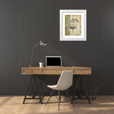 Botanical Birdcage I White Modern Wood Framed Art Print with Double Matting by Brent, Paul