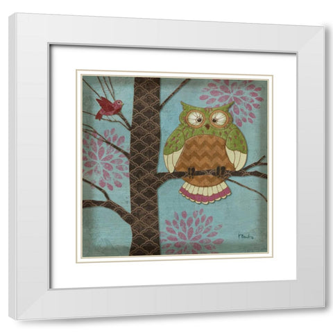 Fantasy Owls I White Modern Wood Framed Art Print with Double Matting by Brent, Paul