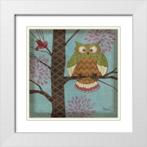 Fantasy Owls I White Modern Wood Framed Art Print with Double Matting by Brent, Paul