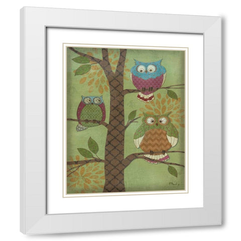 Fantasy Owls Vertical I White Modern Wood Framed Art Print with Double Matting by Brent, Paul