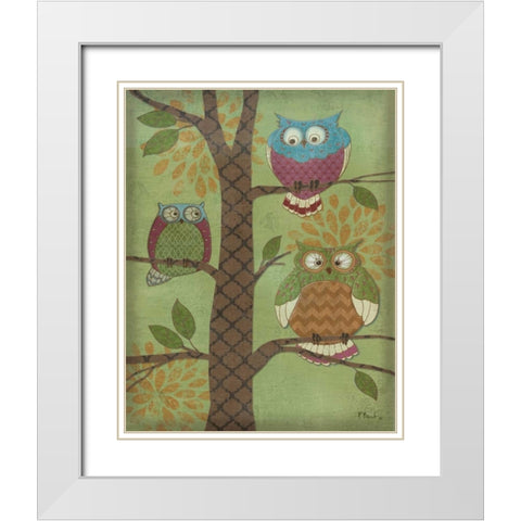 Fantasy Owls Vertical I White Modern Wood Framed Art Print with Double Matting by Brent, Paul