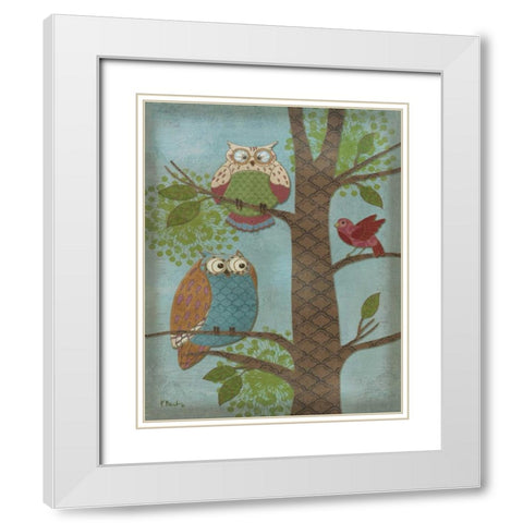 Fantasy Owls Vertical II White Modern Wood Framed Art Print with Double Matting by Brent, Paul