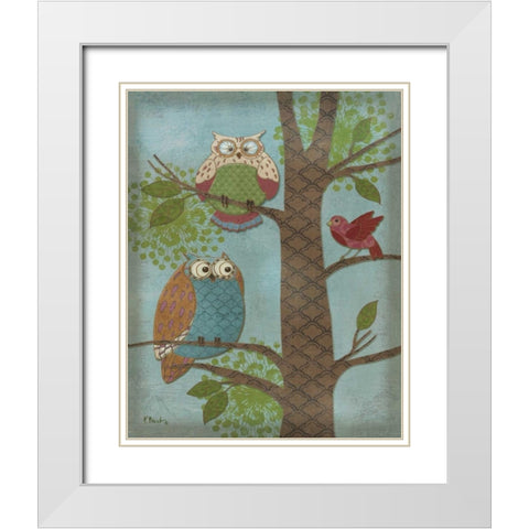 Fantasy Owls Vertical II White Modern Wood Framed Art Print with Double Matting by Brent, Paul