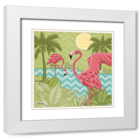 Island Flamingo II White Modern Wood Framed Art Print with Double Matting by Brent, Paul