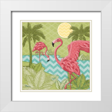 Island Flamingo II White Modern Wood Framed Art Print with Double Matting by Brent, Paul