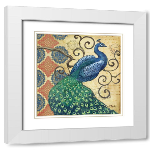 Peacocks Splendor I White Modern Wood Framed Art Print with Double Matting by Brent, Paul