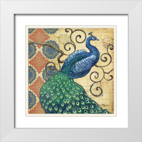 Peacocks Splendor I White Modern Wood Framed Art Print with Double Matting by Brent, Paul