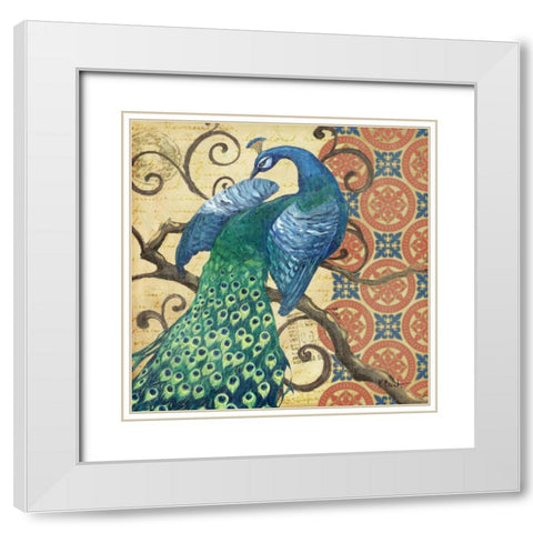 Peacocks Splendor II White Modern Wood Framed Art Print with Double Matting by Brent, Paul