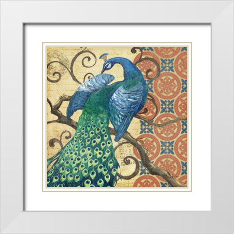 Peacocks Splendor II White Modern Wood Framed Art Print with Double Matting by Brent, Paul