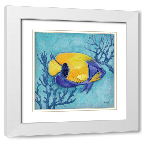 Azure Tropical Fish V White Modern Wood Framed Art Print with Double Matting by Brent, Paul