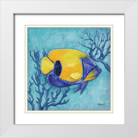 Azure Tropical Fish V White Modern Wood Framed Art Print with Double Matting by Brent, Paul