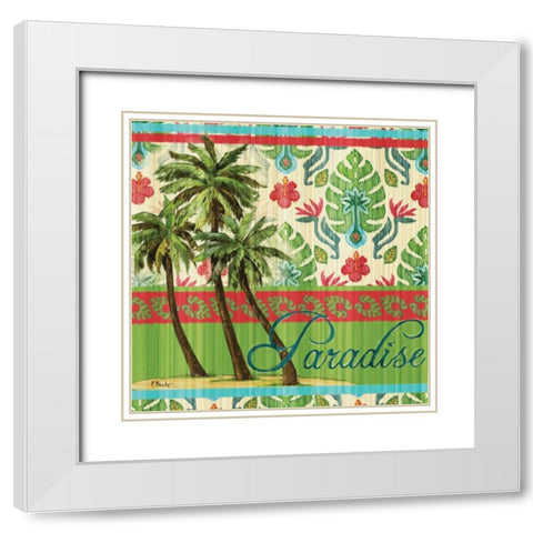 Tropical Ikat Palm I White Modern Wood Framed Art Print with Double Matting by Brent, Paul