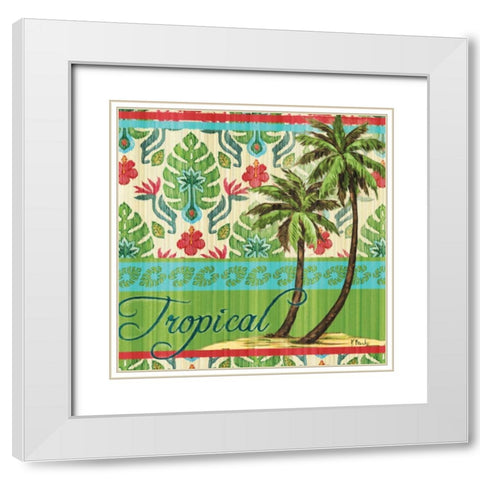 Tropical Ikat Palm II White Modern Wood Framed Art Print with Double Matting by Brent, Paul