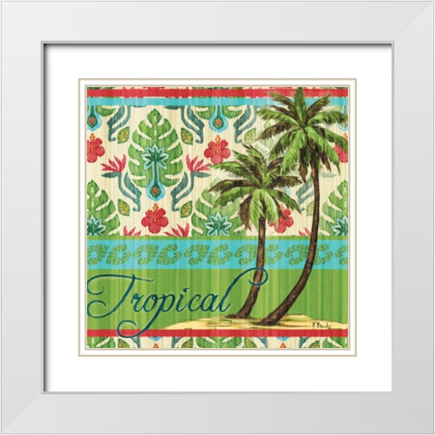 Tropical Ikat Palm II White Modern Wood Framed Art Print with Double Matting by Brent, Paul