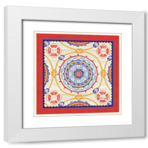 Red Nautical Suzani I White Modern Wood Framed Art Print with Double Matting by Brent, Paul
