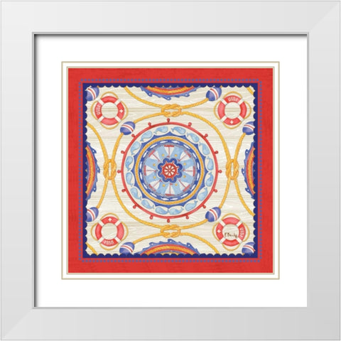 Red Nautical Suzani I White Modern Wood Framed Art Print with Double Matting by Brent, Paul