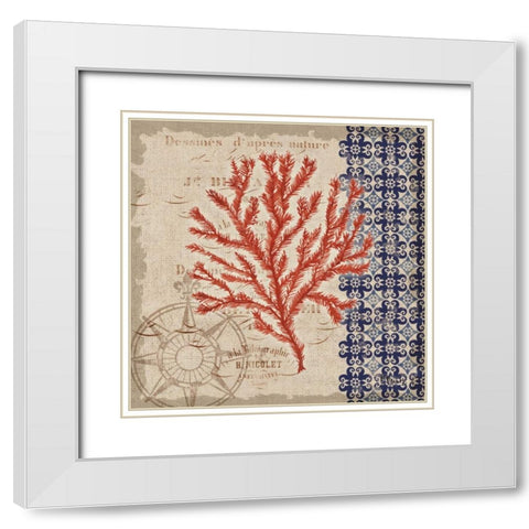 Burlap Coral II White Modern Wood Framed Art Print with Double Matting by Brent, Paul