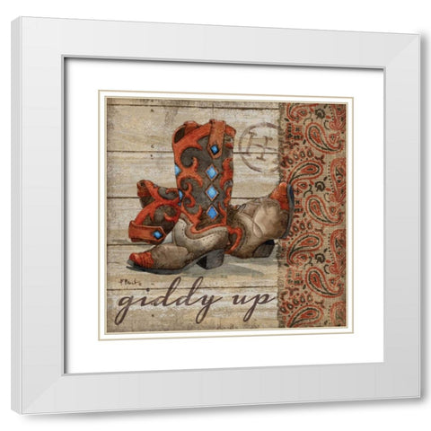 Wild West Boots III White Modern Wood Framed Art Print with Double Matting by Brent, Paul