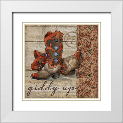 Wild West Boots III White Modern Wood Framed Art Print with Double Matting by Brent, Paul