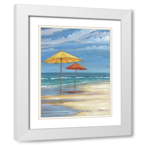 Umbrella Beachscape II White Modern Wood Framed Art Print with Double Matting by Brent, Paul
