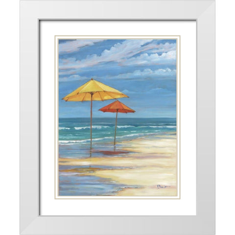 Umbrella Beachscape II White Modern Wood Framed Art Print with Double Matting by Brent, Paul