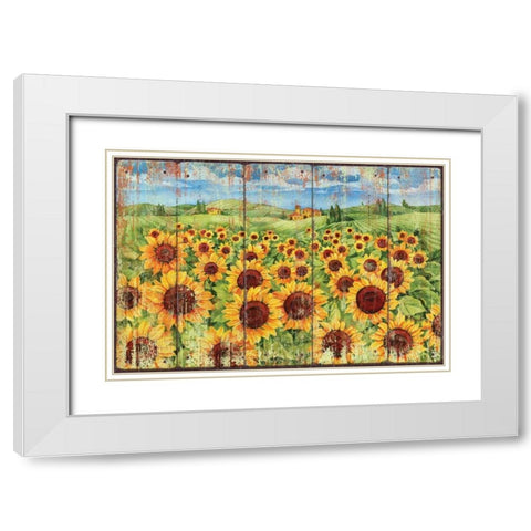 Sunflower Field White Modern Wood Framed Art Print with Double Matting by Brent, Paul