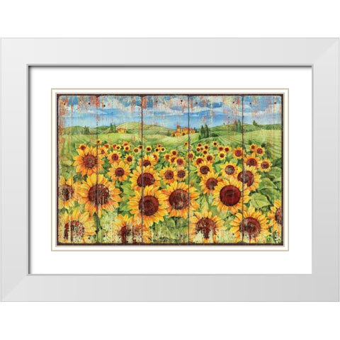 Sunflower Field White Modern Wood Framed Art Print with Double Matting by Brent, Paul