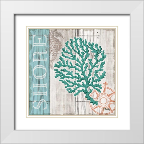 Coral Azul III White Modern Wood Framed Art Print with Double Matting by Brent, Paul