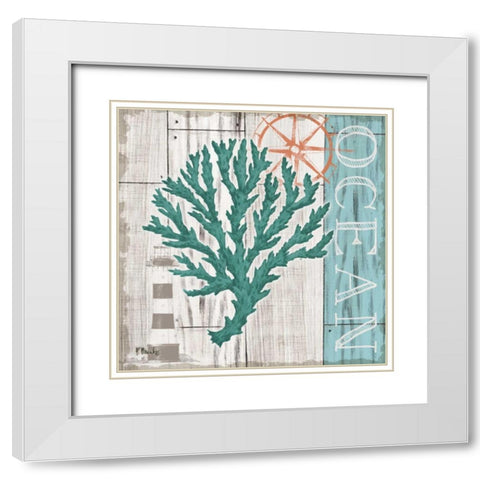 Coral Azul IV White Modern Wood Framed Art Print with Double Matting by Brent, Paul