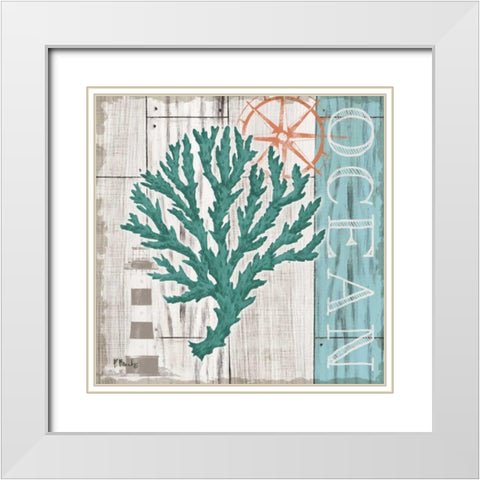 Coral Azul IV White Modern Wood Framed Art Print with Double Matting by Brent, Paul