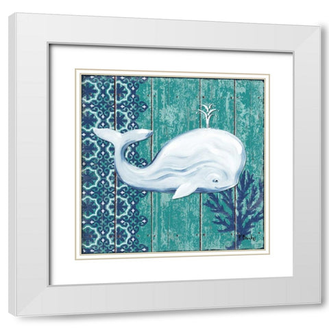 Indigo Sea V White Modern Wood Framed Art Print with Double Matting by Brent, Paul