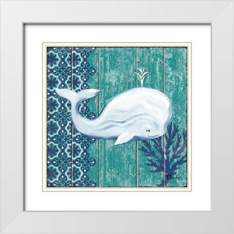 Indigo Sea V White Modern Wood Framed Art Print with Double Matting by Brent, Paul