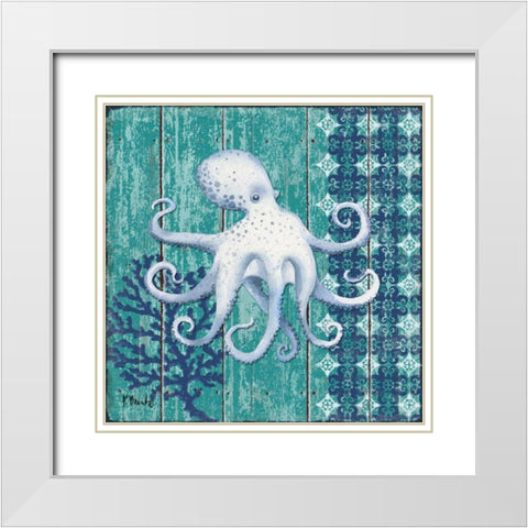 Indigo Sea IX White Modern Wood Framed Art Print with Double Matting by Brent, Paul