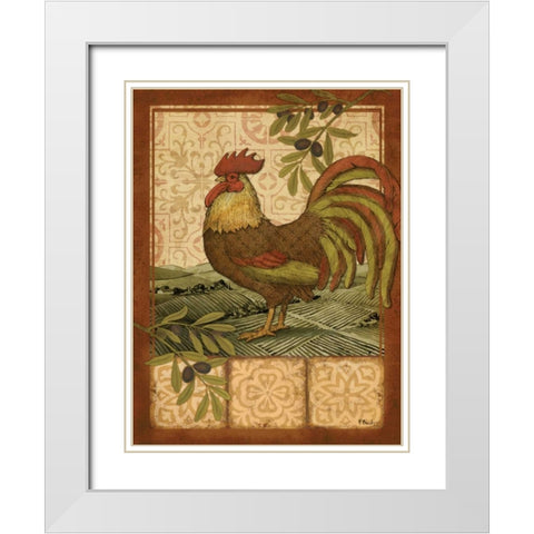 Tuscan Rooster I White Modern Wood Framed Art Print with Double Matting by Brent, Paul