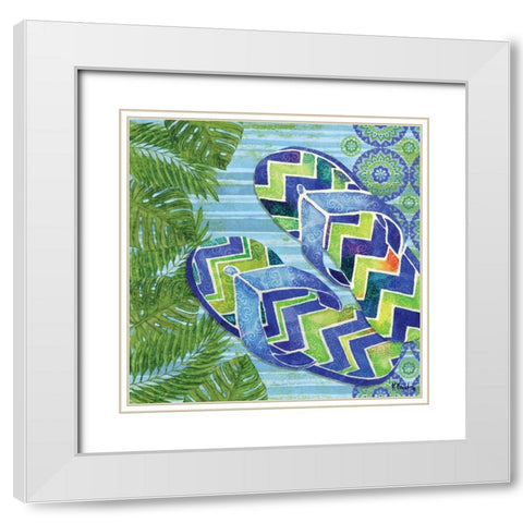 Blue Sarasota Sandals II White Modern Wood Framed Art Print with Double Matting by Brent, Paul