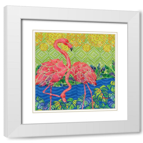 Flamingo Lagoon I White Modern Wood Framed Art Print with Double Matting by Brent, Paul