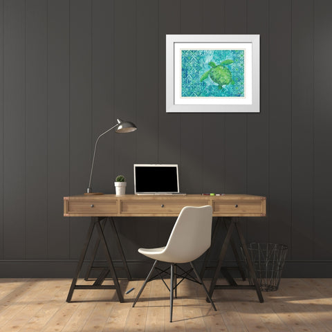 Turtle Batik White Modern Wood Framed Art Print with Double Matting by Brent, Paul